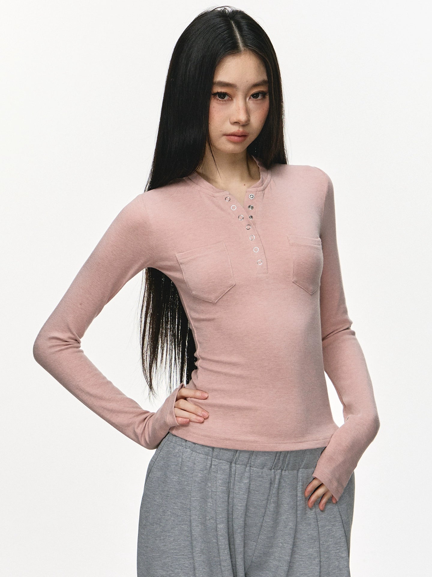 Anna Aneae Henry Collar Bottom Waist Front Shoulder Long Sleeves