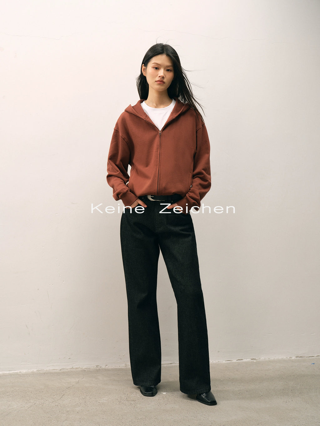 NO LOGO Lazy Loose Abraded Hooded Zipper Sweater