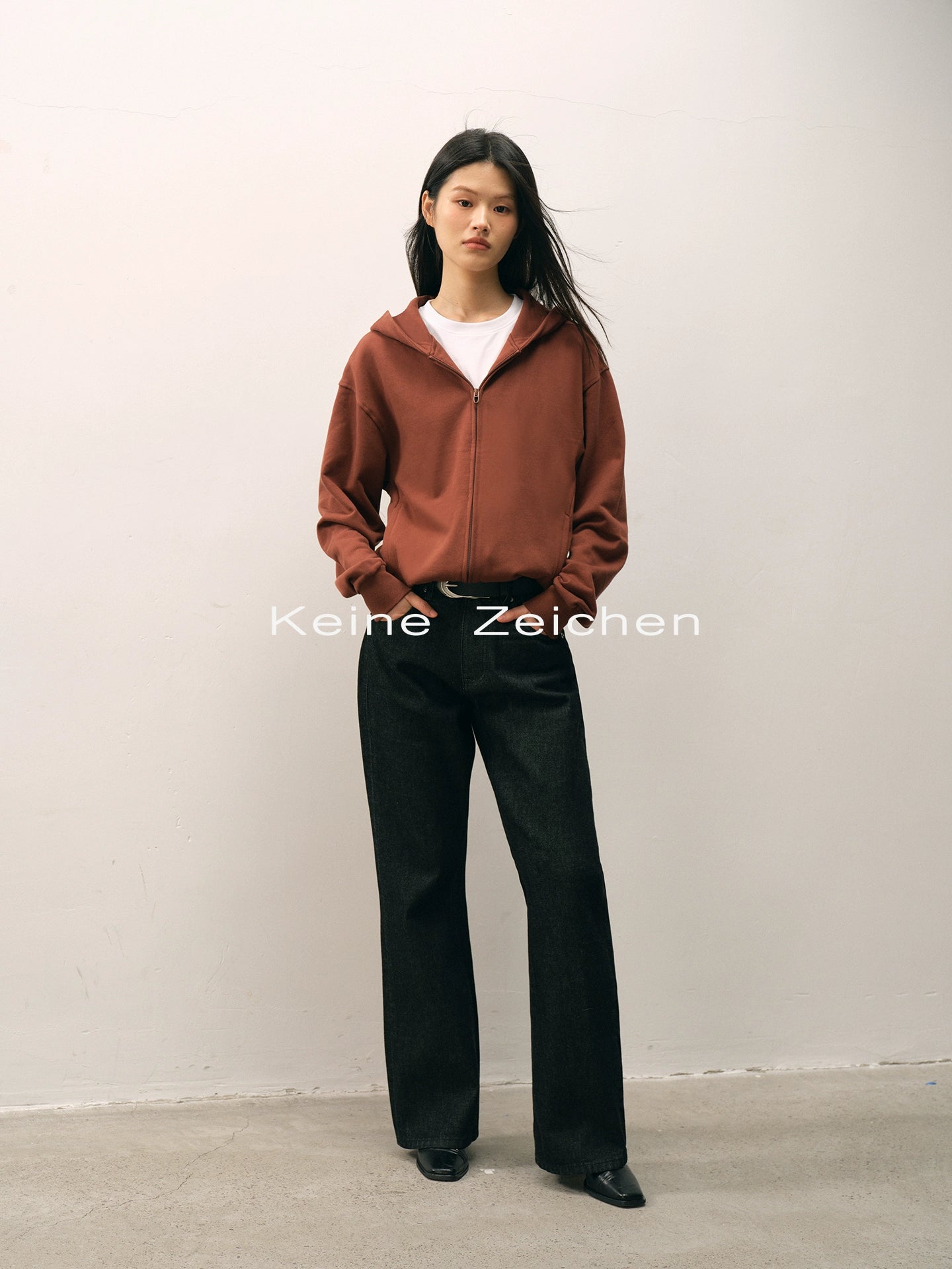 NO LOGO Lazy Loose Abraded Hooded Zipper Sweater