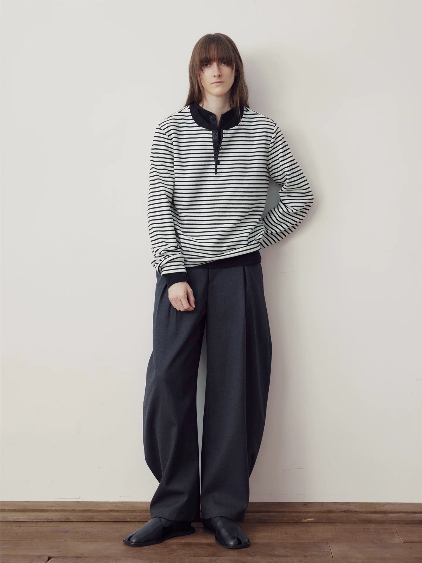COLN Henry Collar Loose Casual Long Sleeves