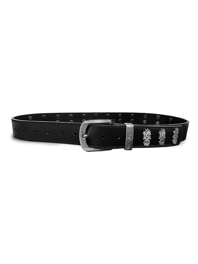 4AM Retro Rivet Metal Skull Logo Belt