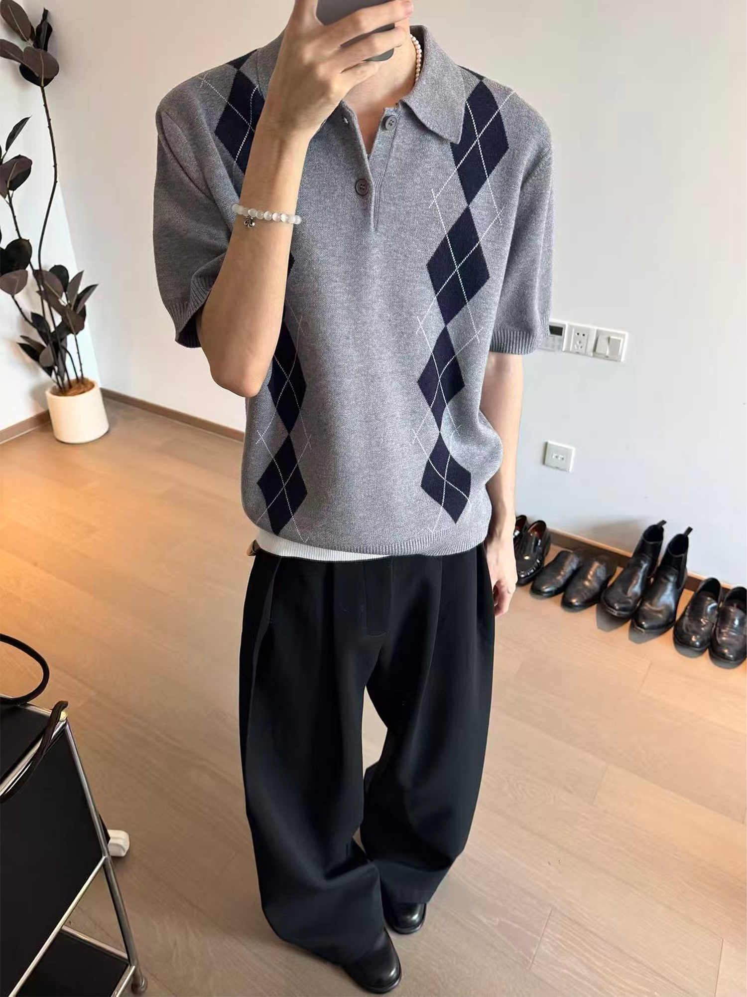 MANUSCRIPT Rhombus Knitted Polo Tee