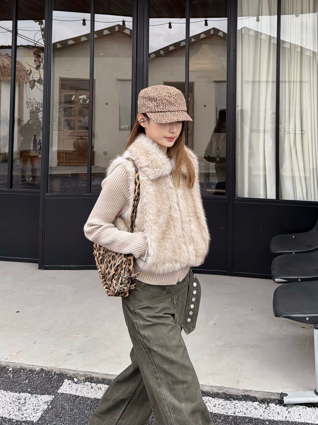 Mershier Vintage Loose Warm Knitted Spliced Fluffy Jacket