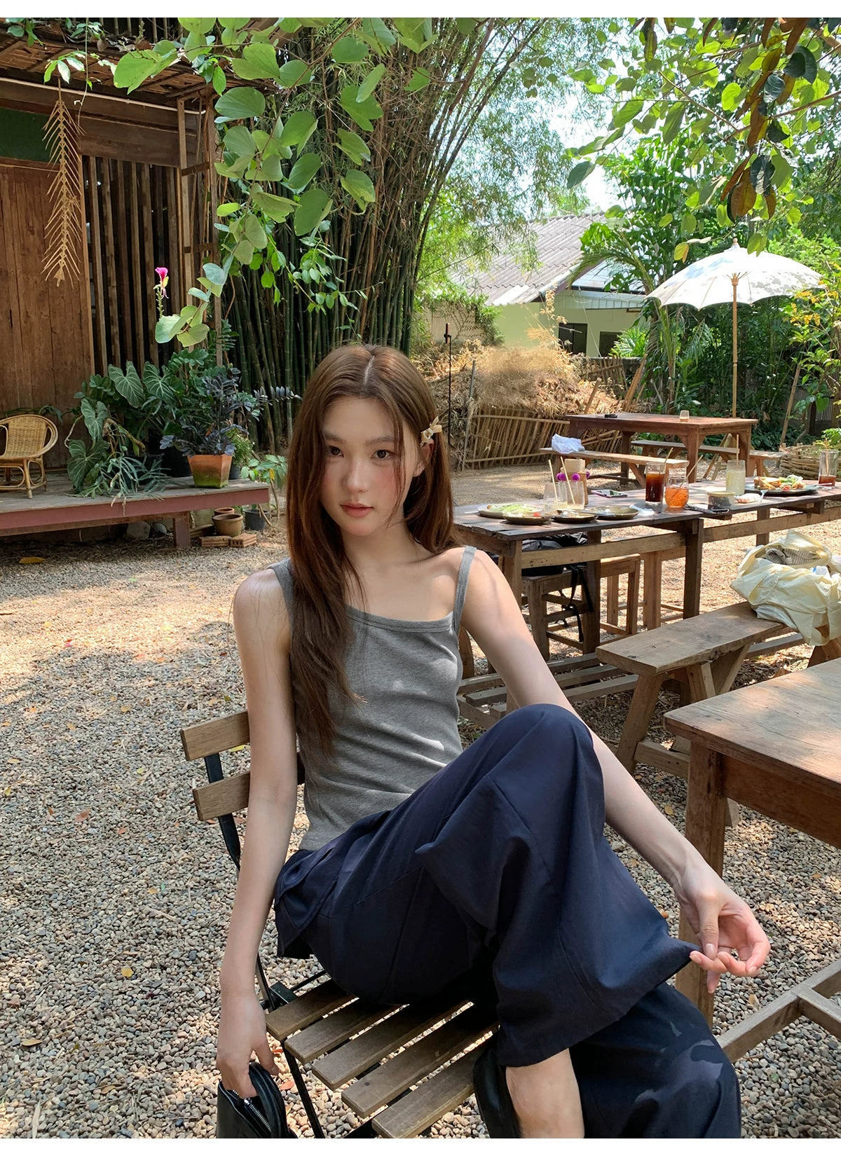 KANO Bubble Sleeve Waist Top Casual Pants Set