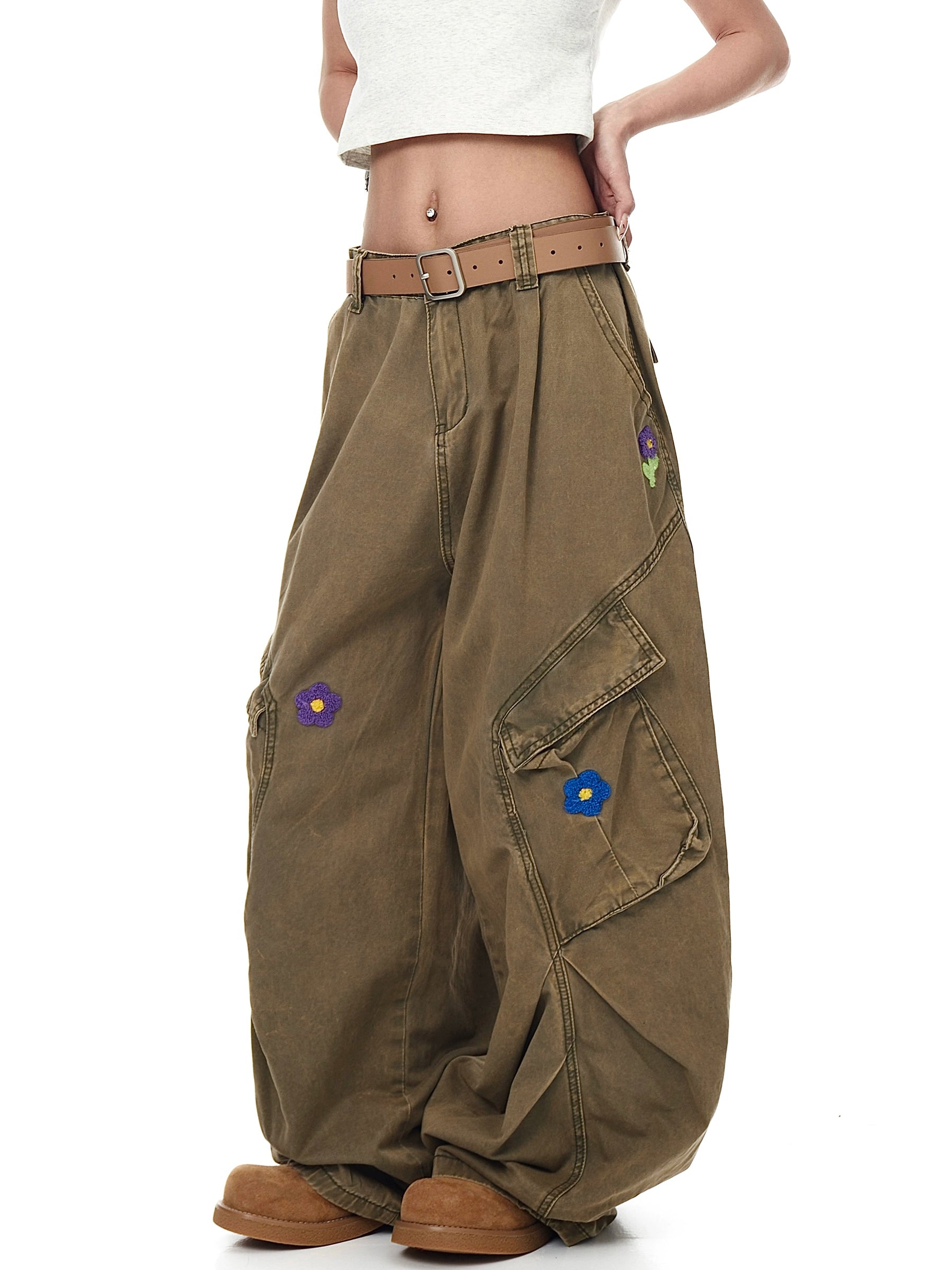 BLACKLISTS Old Flower-embroidered Wide-leg Scimitar Pants