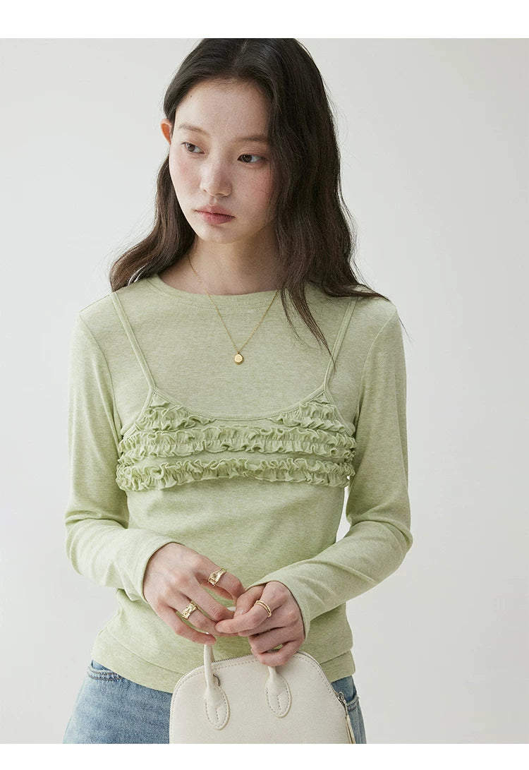 VOOE Fake Two-piece Fungus Edge Long Sleeves