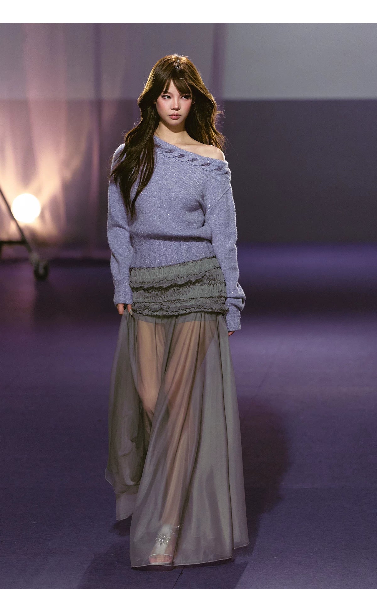 AGAM Three-dimensional Pleated Mesh Stitching Semi-transparent Long Skirt