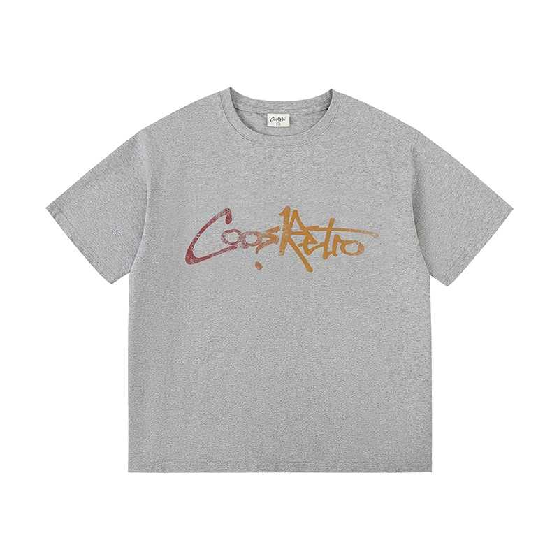 CoosRetro Retro Front and Rear Logo Print Casual Short Sleeve