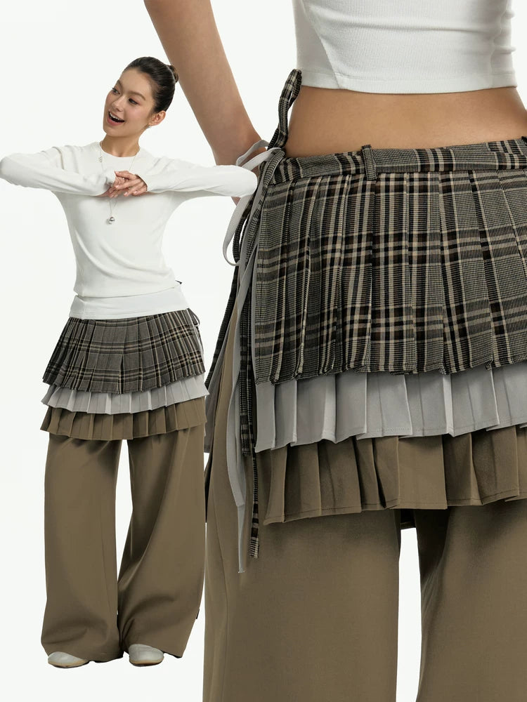 TGNS Three-layer Pleated Skirt Fart Curtain Splicing Pants