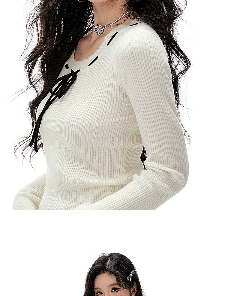 Imone Contrasting Straps Slim Stitching Sweater
