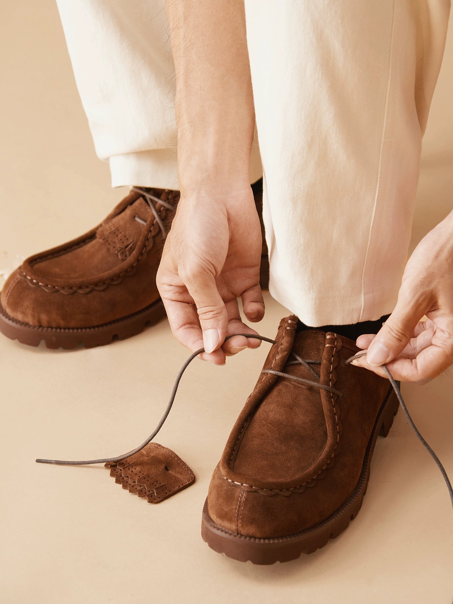 LIVINGTOWN Vintage British Casual Low-Top Lace-Up Kangaroo Shoes