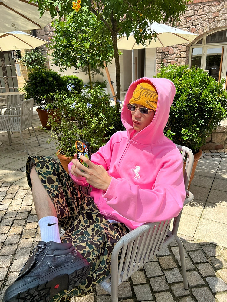 EAHO Dopamine Digital Printed Rough Sleeve Hooded Sweater