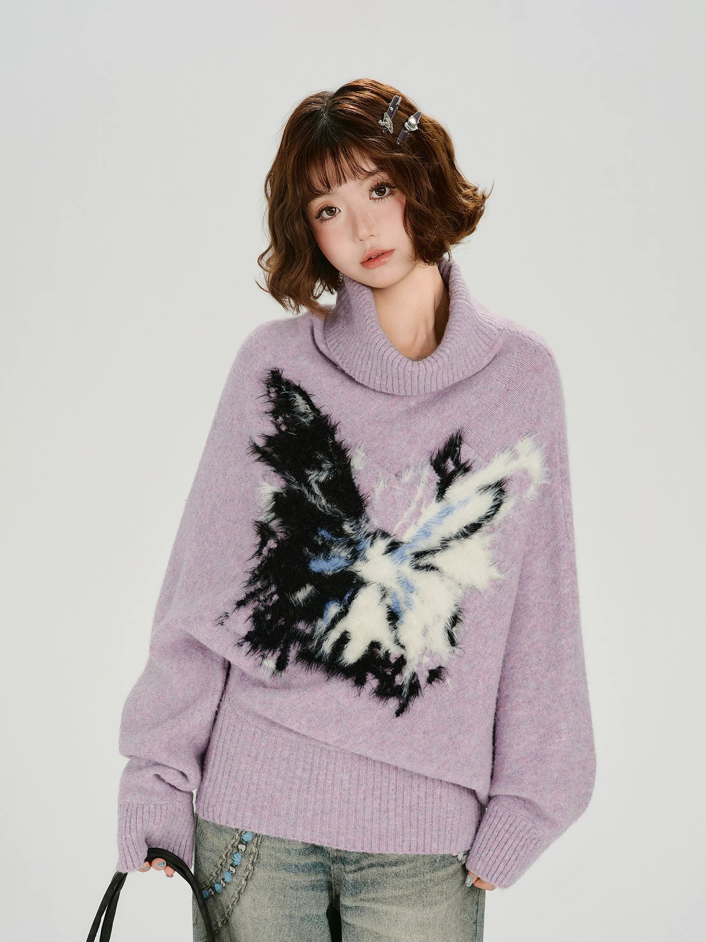 Girlyhalo Vintage Jacquard Turtleneck Knitted Sweater