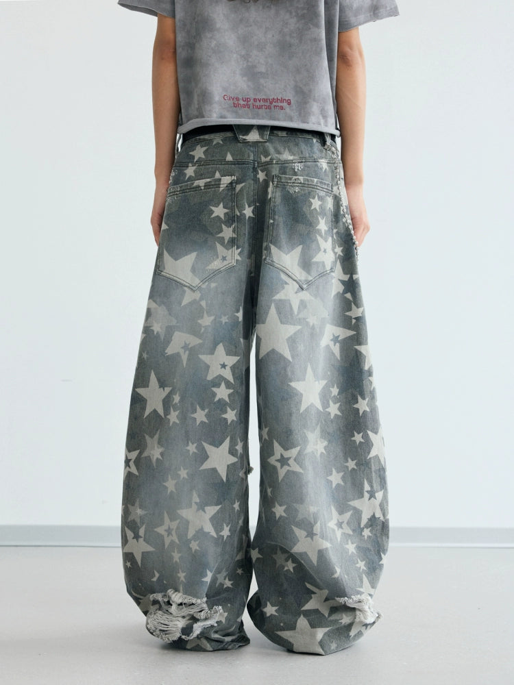 PEOPLESENSE Spray Horse Liu Star Pattern Old Ripped Scimitar Pants