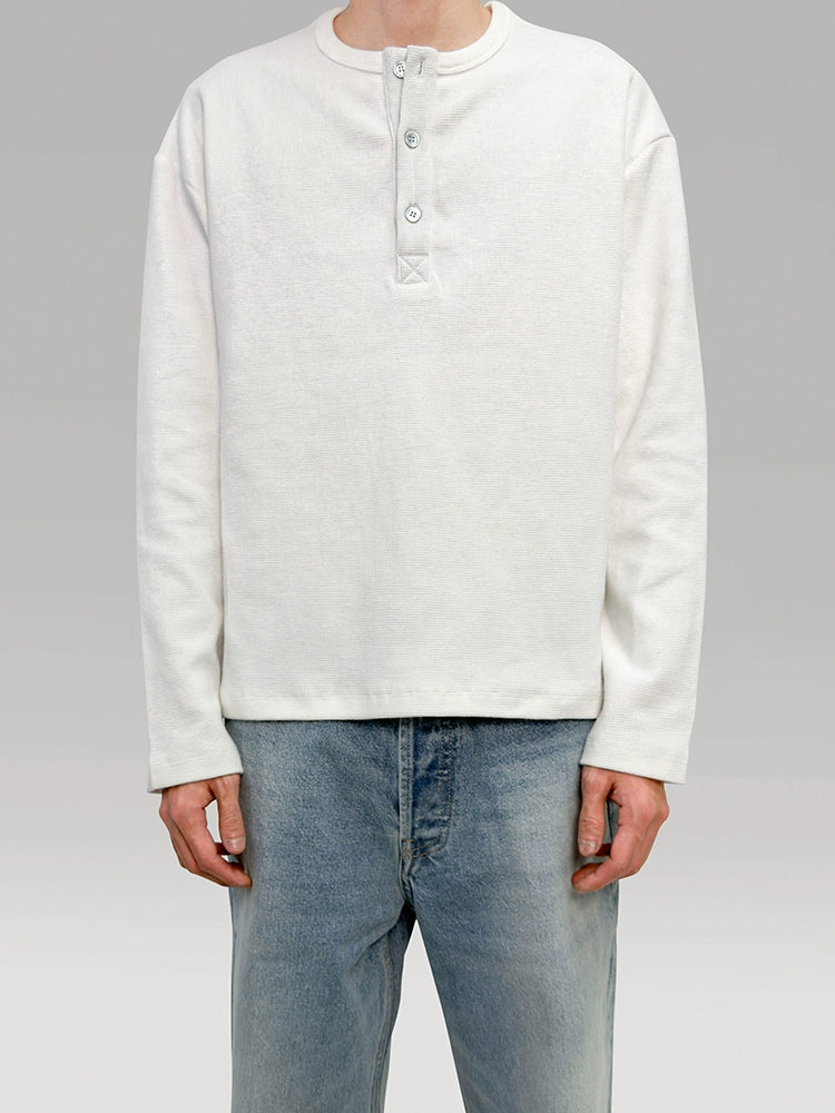 PLUS NO LOGO Diamond Waffle Henry Neck Long Sleeve