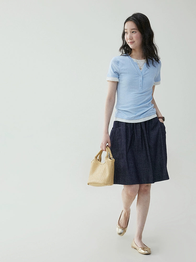 VOOE Retro Medium-length Denim A-shaped Skirt