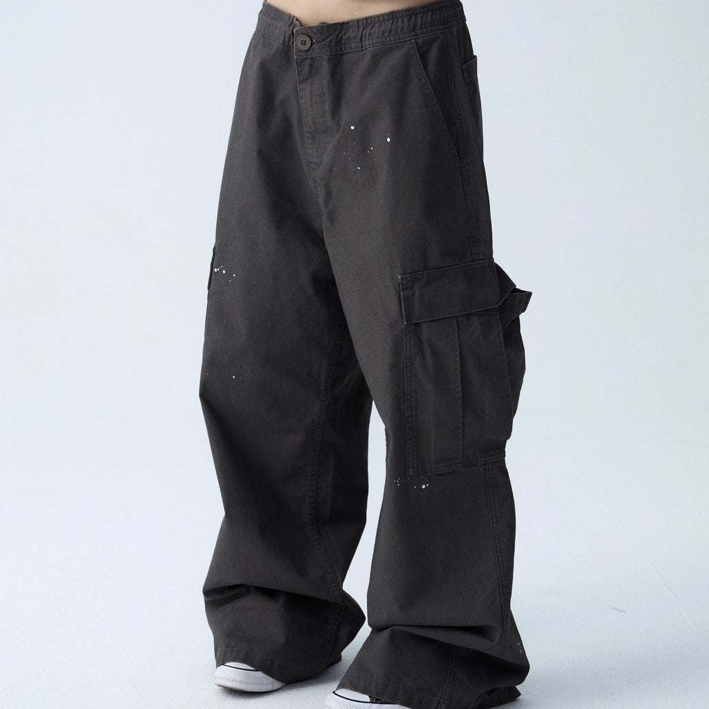 In Two Twos Ink Splash Print Loose Drawstring Overalls