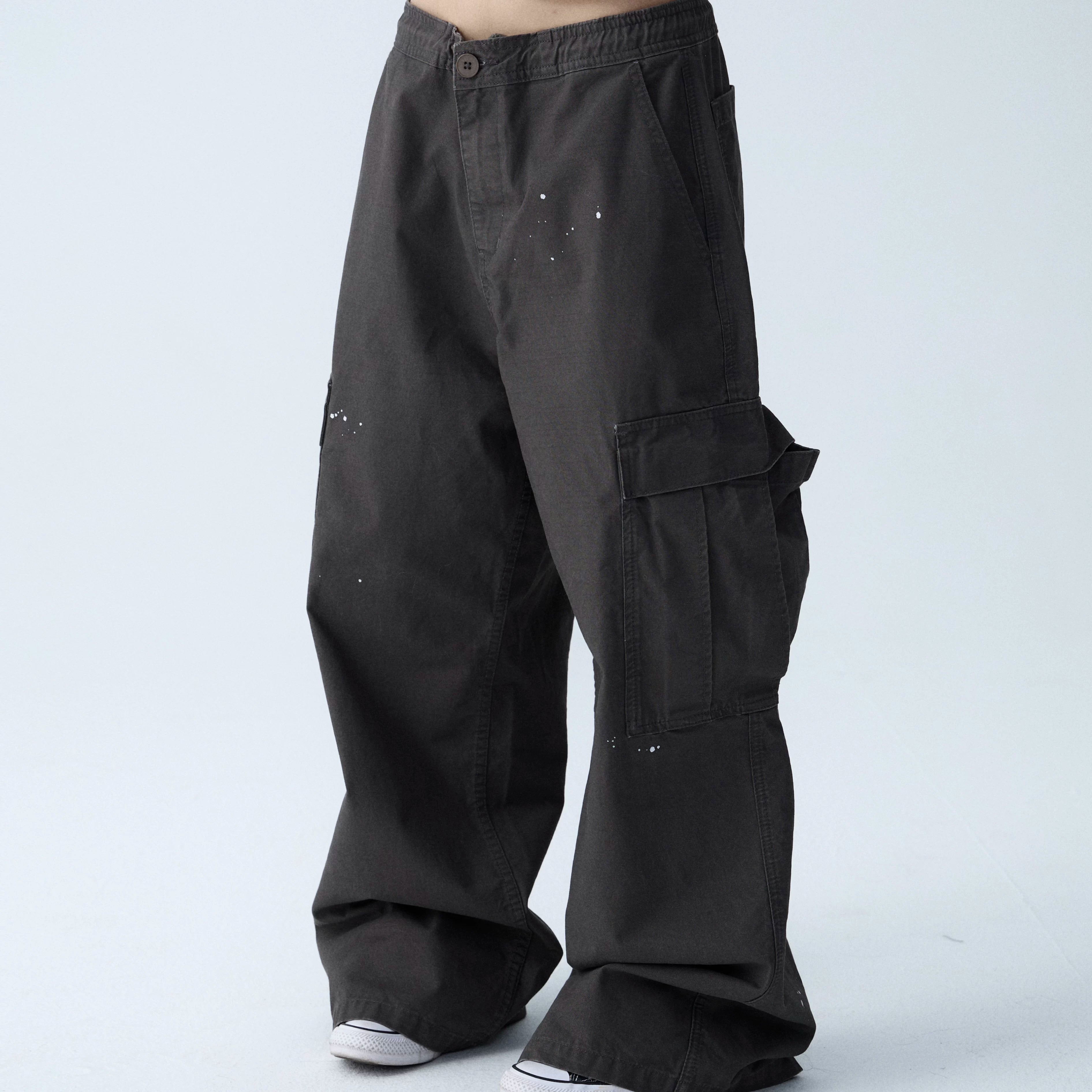 In Two Twos Ink Splash Print Loose Drawstring Overalls