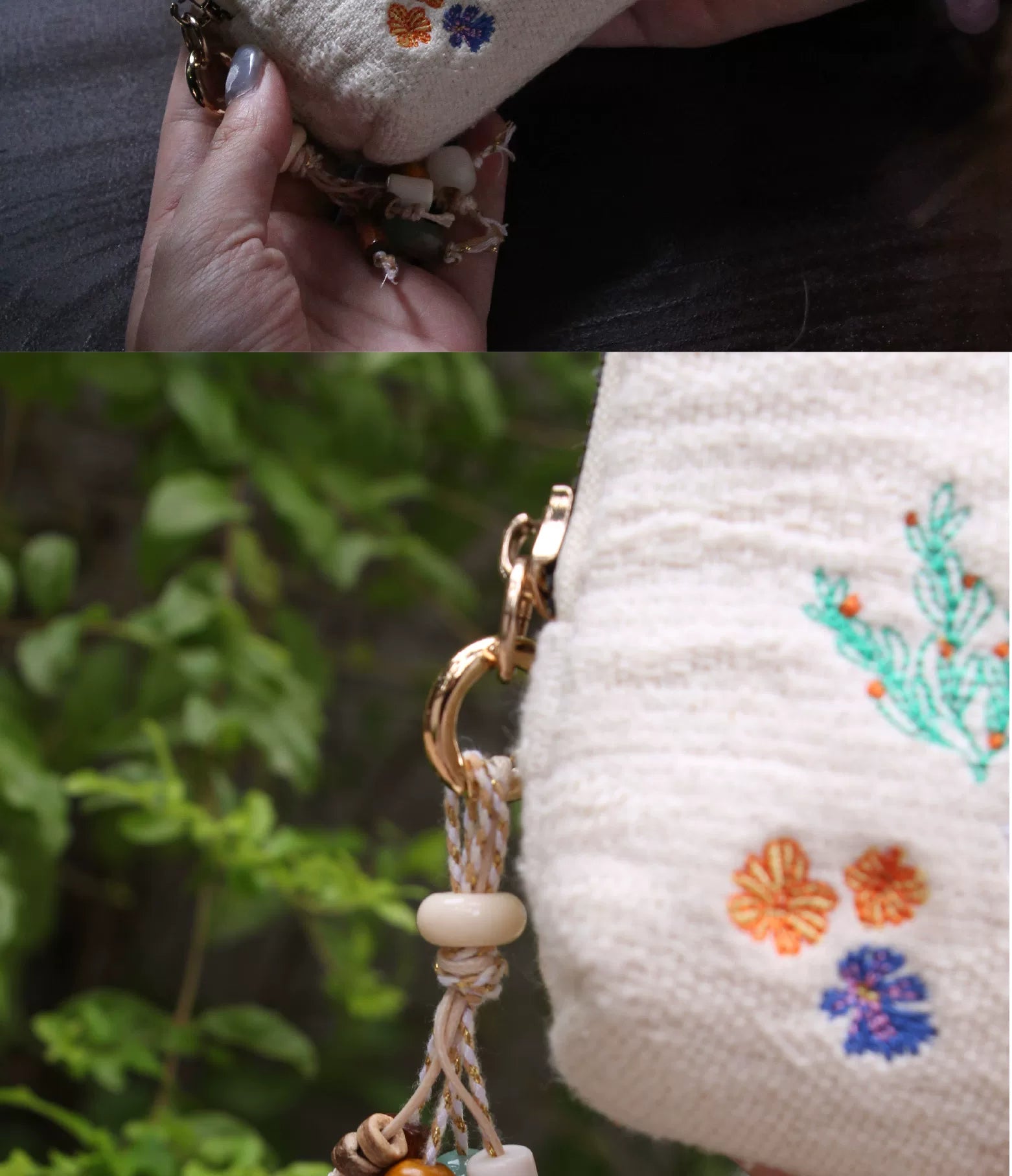 FUNCOO Cotton and Linen Embroidered Flower Portable Jewelry Bag