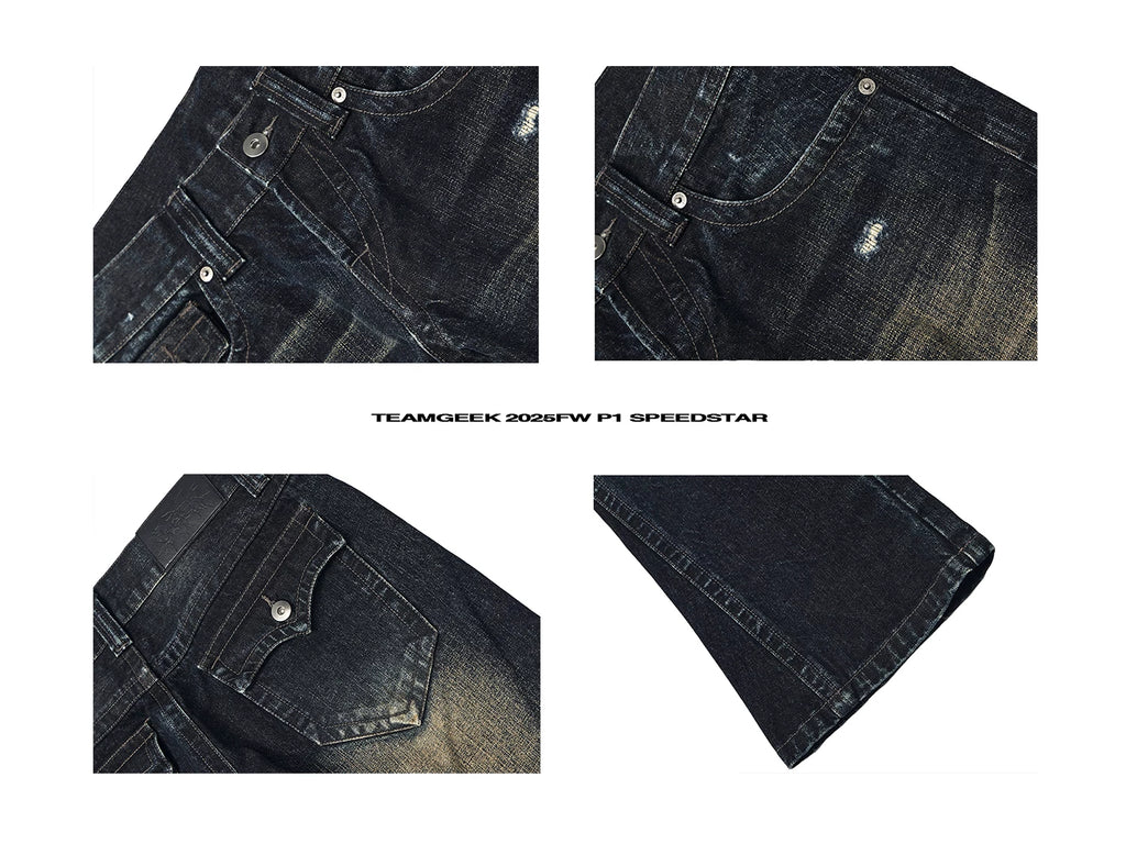 TEAMGEEK Vintage Low-rise Slim-fit Straight Jeans