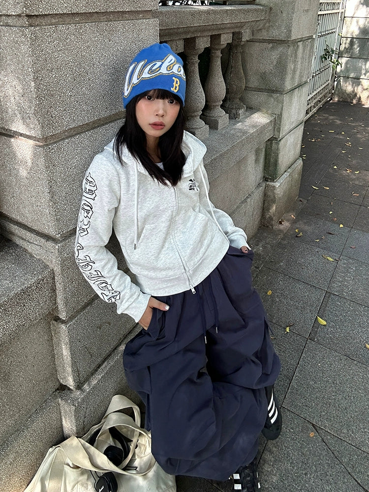 EAHO Vintage Elastic Waist Multi-Pocket Wide Leg Casual Pants