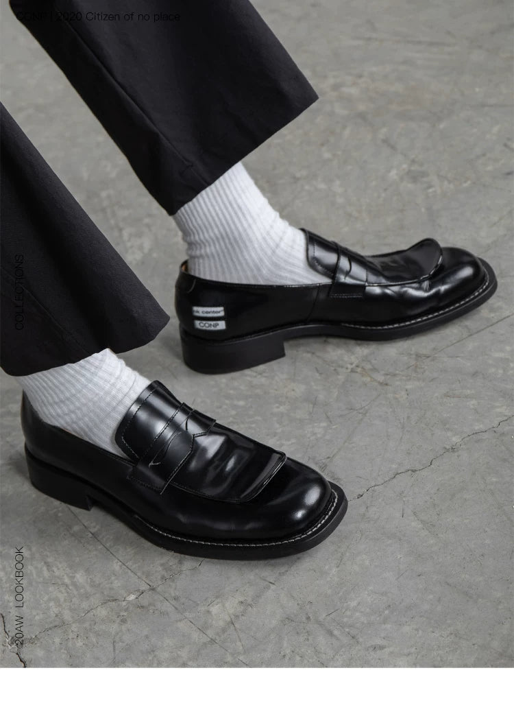 CONP Retro One-pedal Square Head Leather Shoes