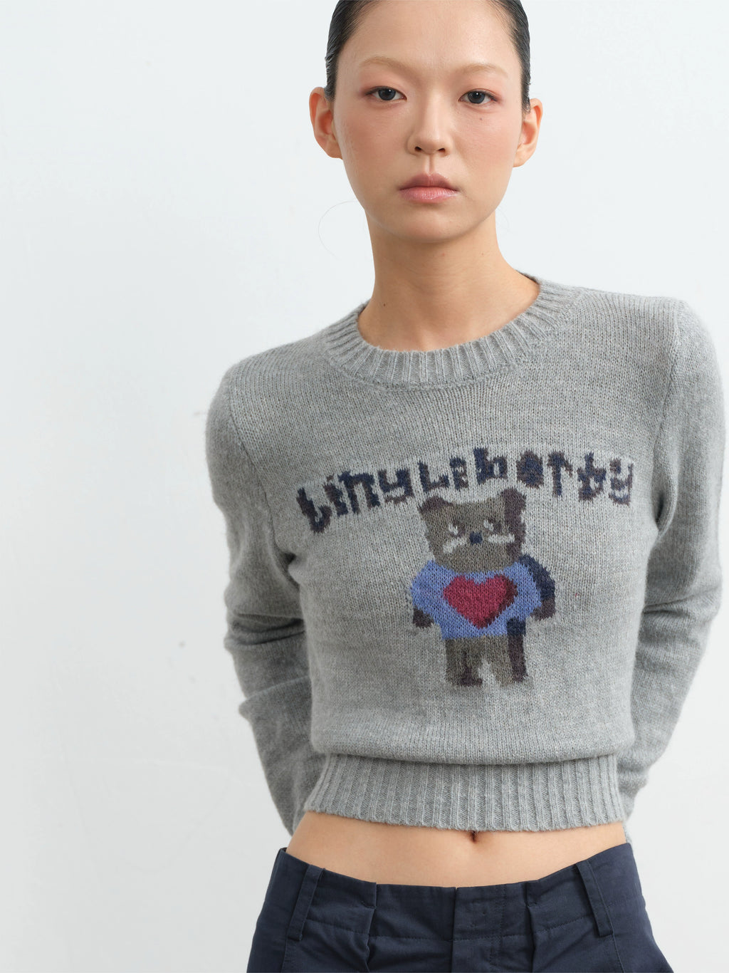 LINY LIBERTY Vintage Cartoon Bear Jacquard Knitted Long-sleeved Sweater