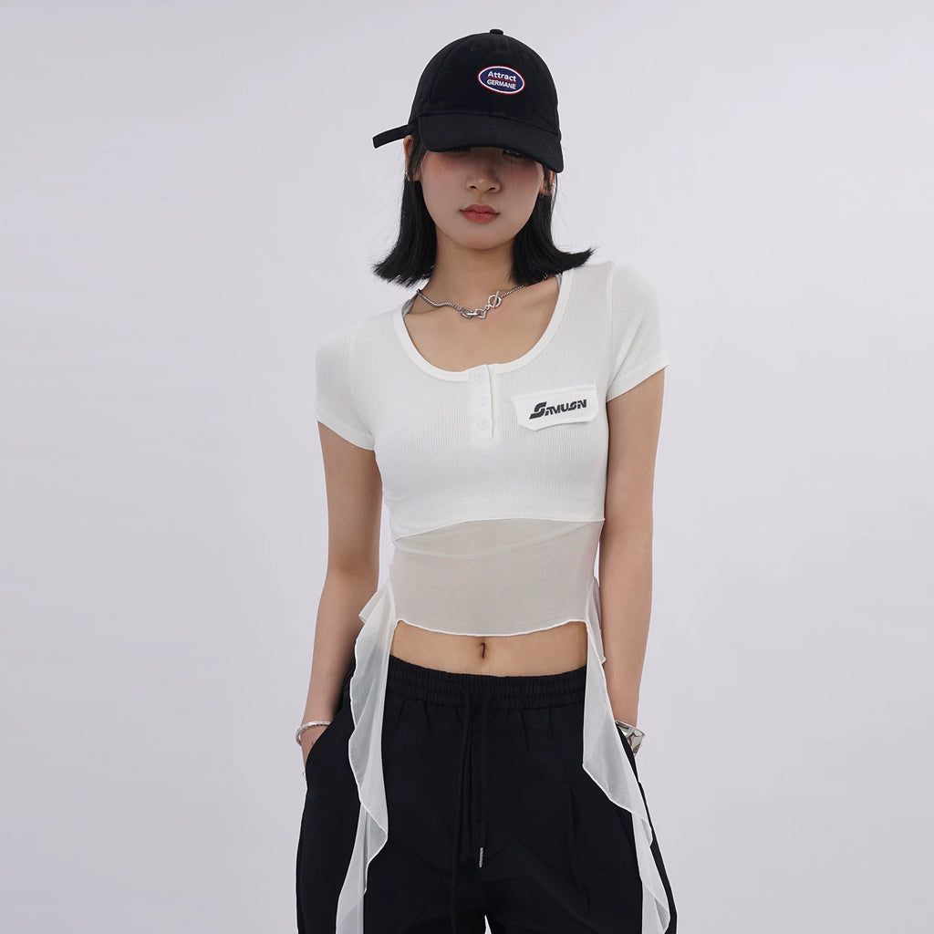 SAMUSAN Mesh Fringed Short Tee
