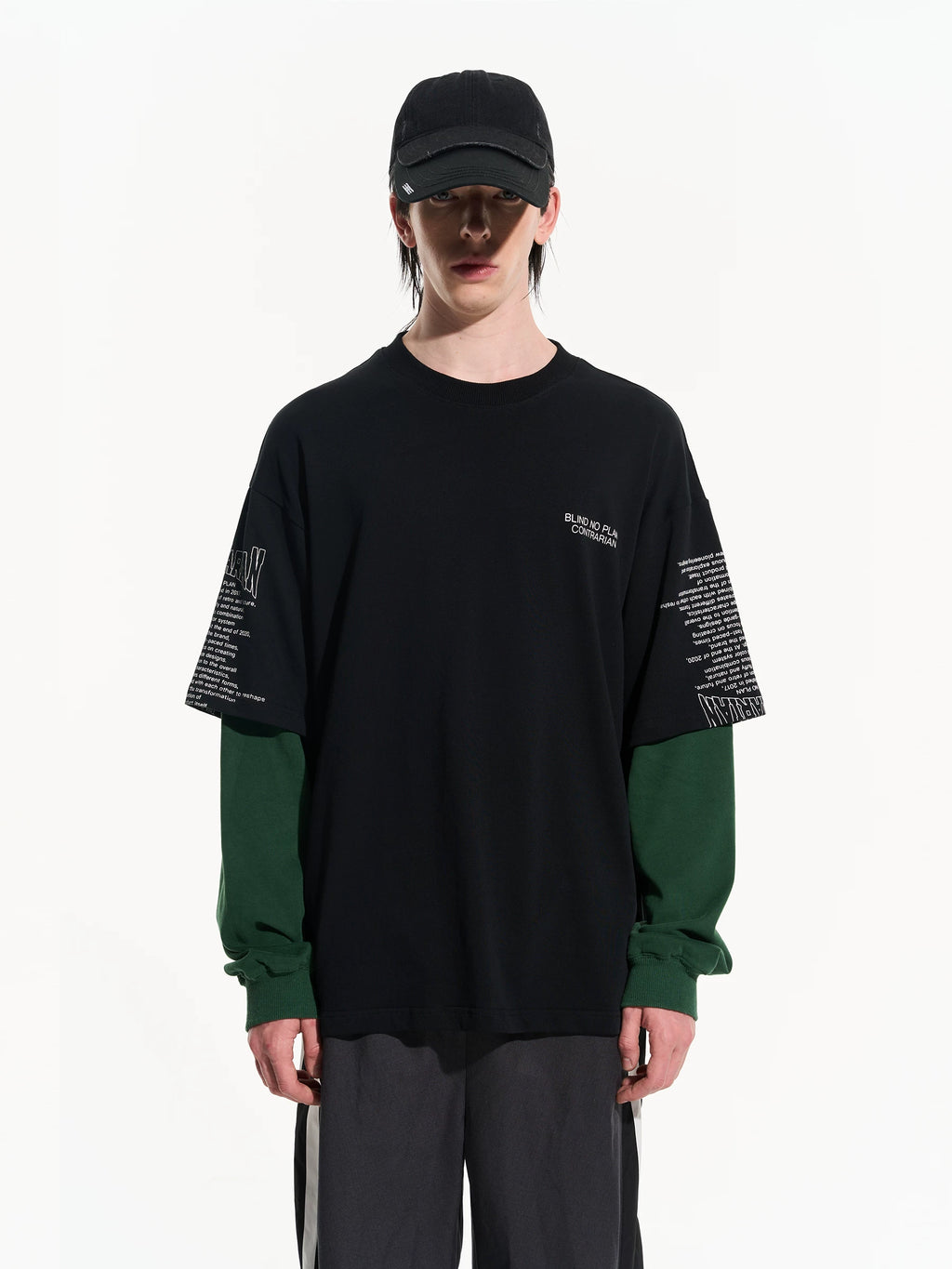 BLINDNOPLAN Contrasting Fake Two-piece Letter Print Loose Long Sleeve