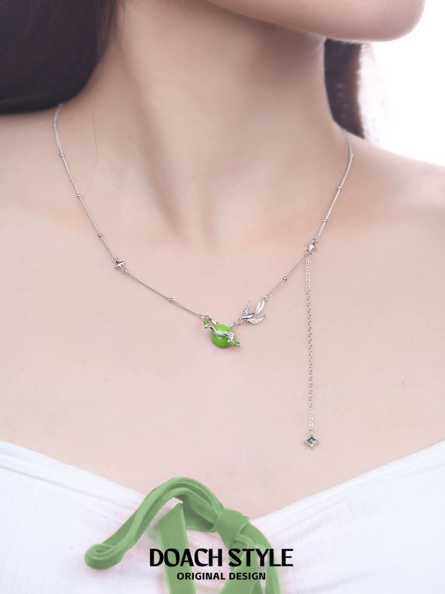 DOACH 925 Sterling Silver Apple Bird Necklace