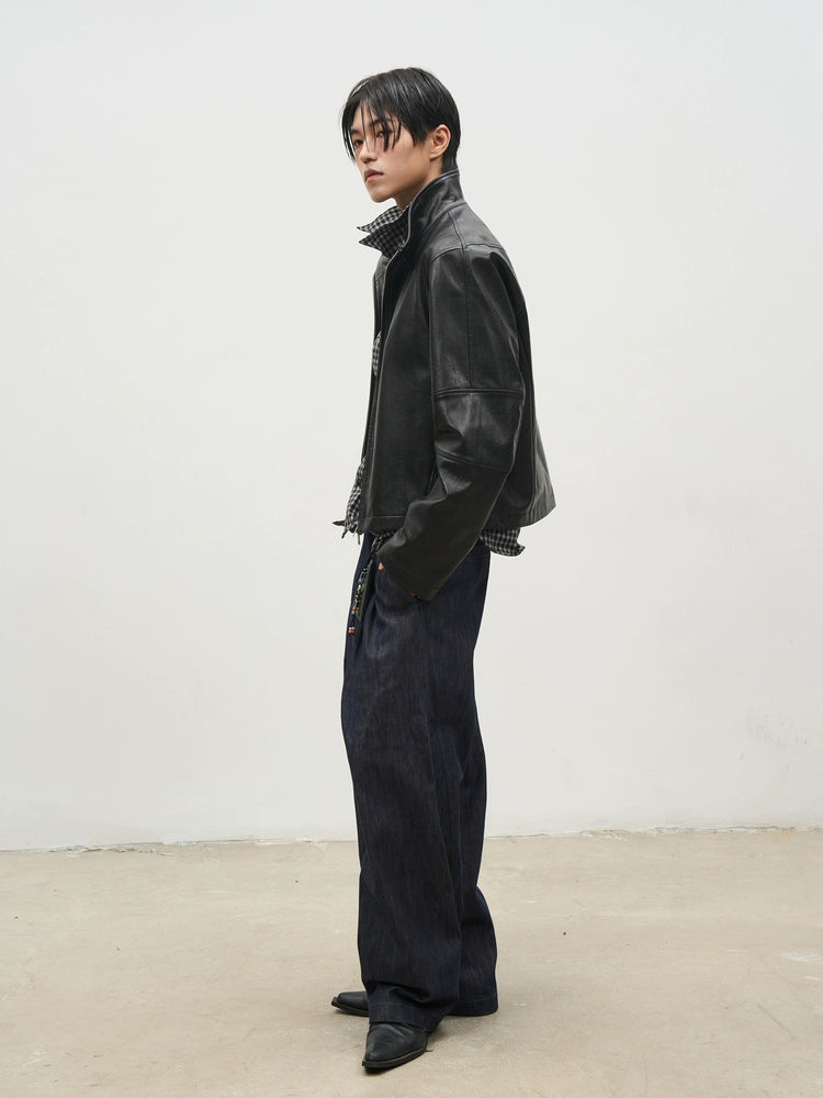SOUTHFISH Vintage Natural Textured PU Leather Lapel Jacket