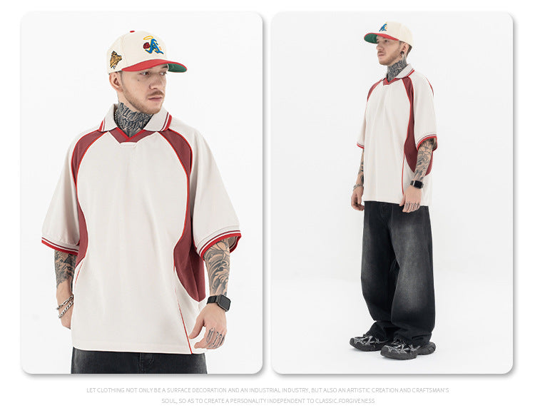 (Clearance) FORGIVNESS Lapel Contrasting Color Splicing Polo Shirt