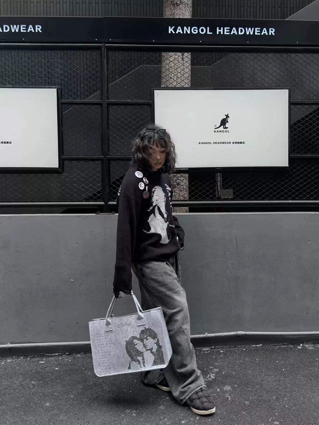 Set for Life Portrait Slogan Felt Tote Bag