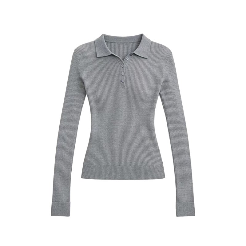 JCAESAR POLO Collar Pit Strip Knitted Bottom Long Sleeve