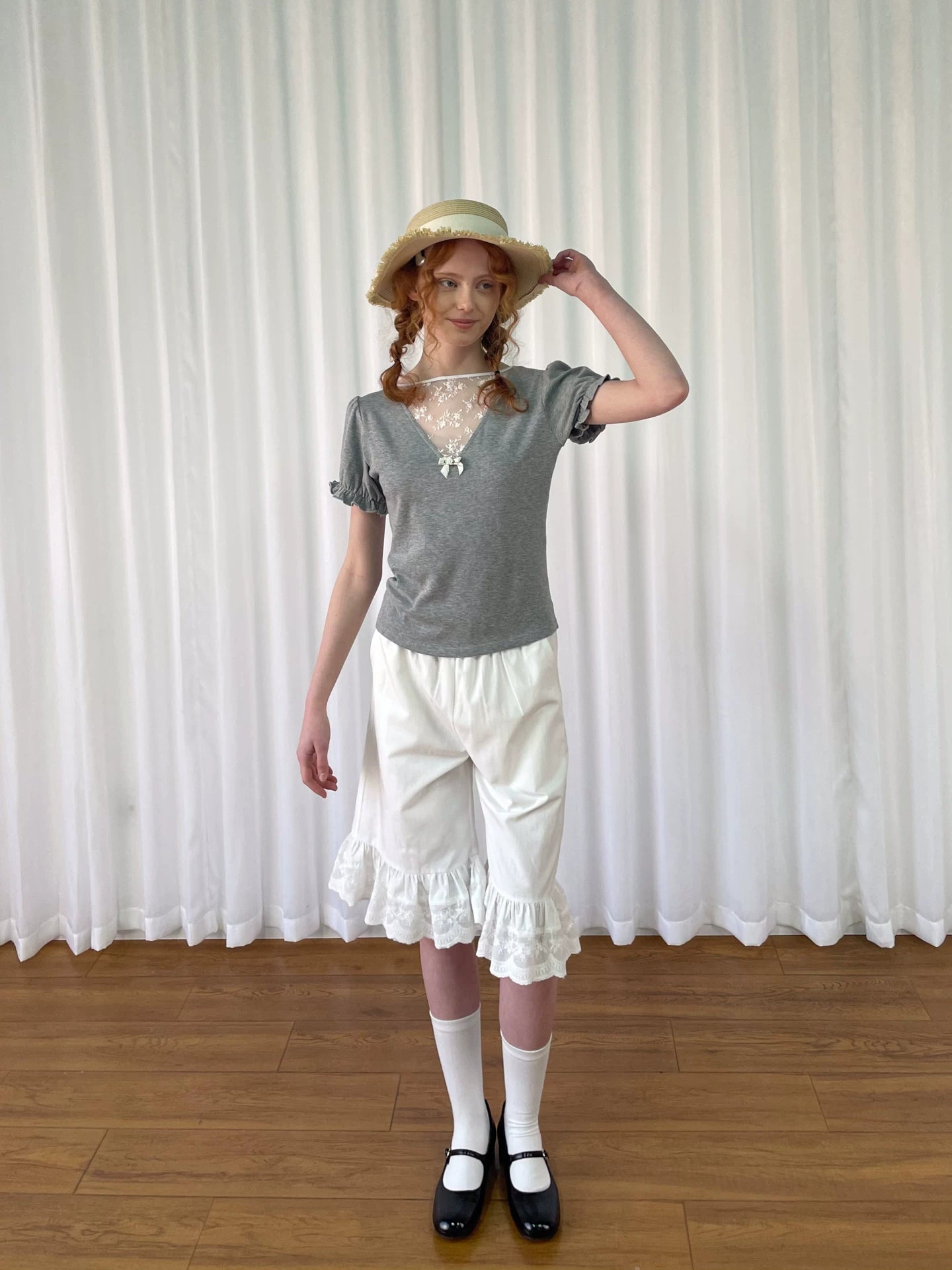 Loosesmell Splicing Polka Dot Small Bow Casual Tee