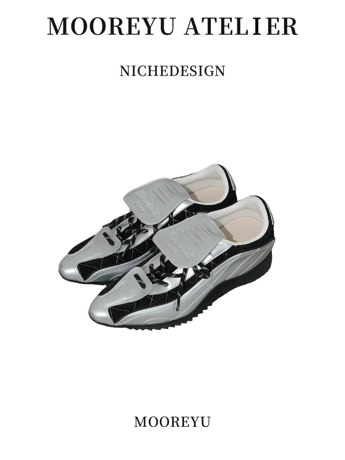 Mooreyu Pointed Leather Platform Lace-up Casual Shoes