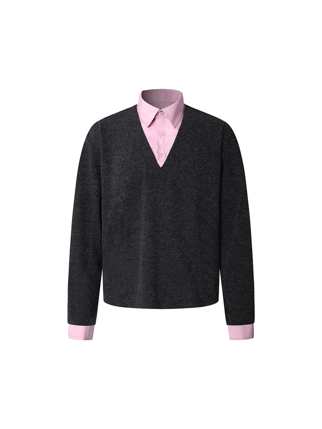 DIMC Fake Two-piece Color Matching Polo Collar Knitted Long Sleeve