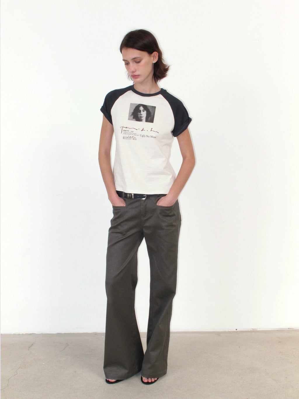 NOT UGLY Splicing Shoulder Sleeve Slim Tee