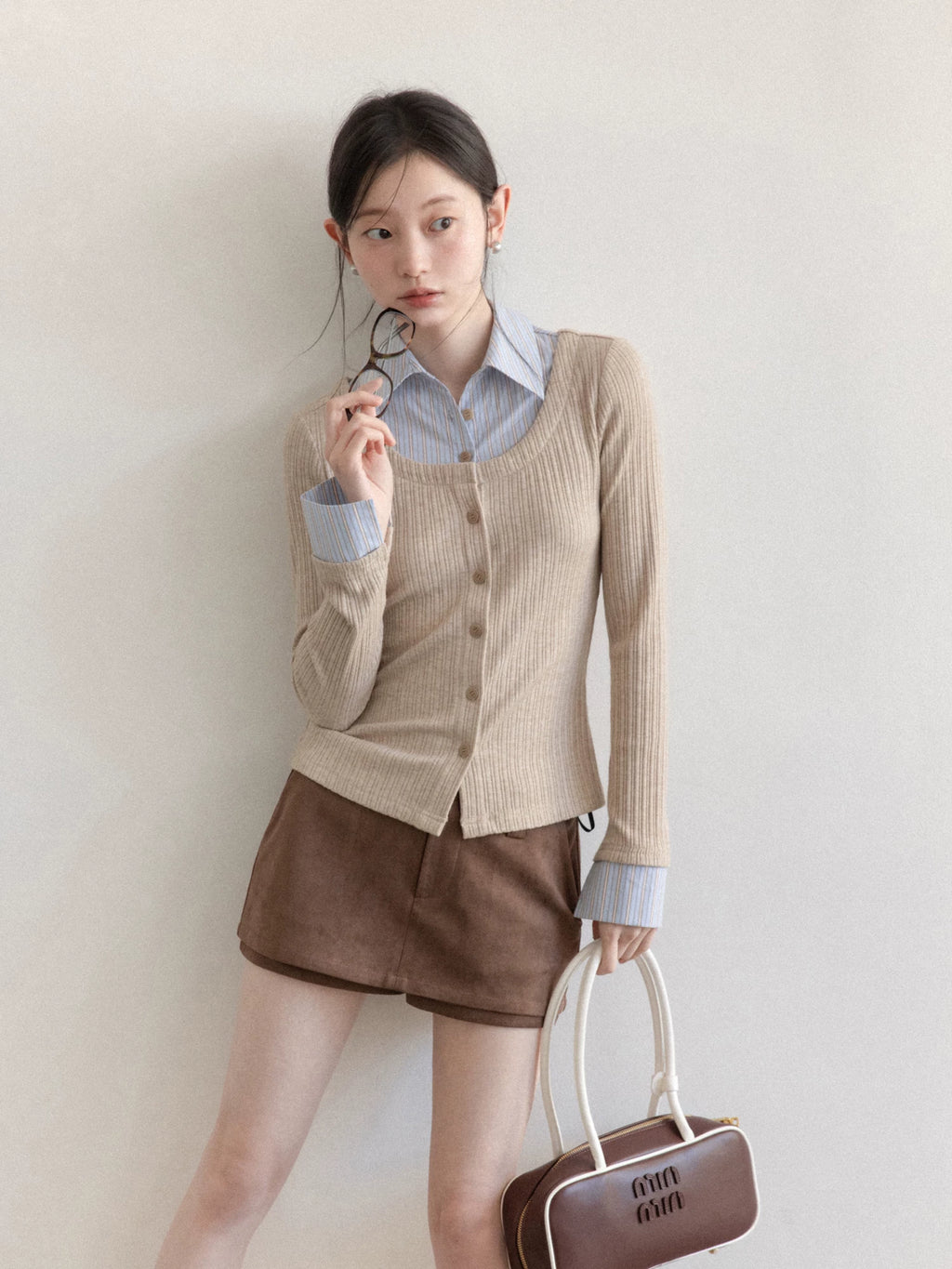 Cantonstory Temperament Fake Two Lapel Long Sleeves