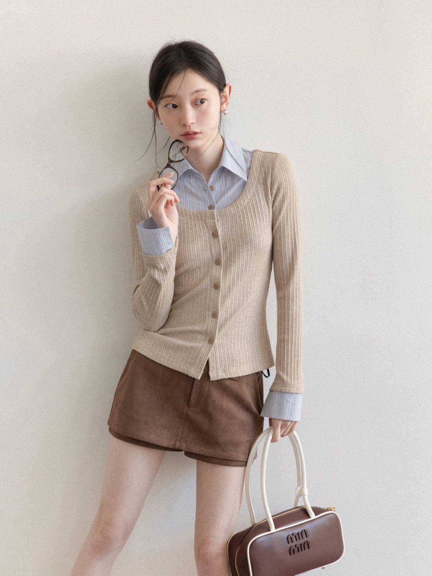 Cantonstory Temperament Fake Two Lapel Long Sleeves