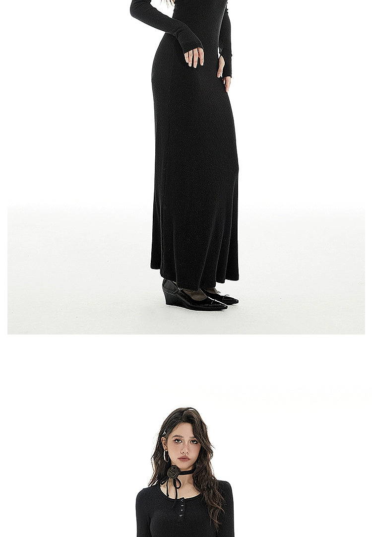 Imone Silver Rose Strap Finger Covers Long Sleeve Dress