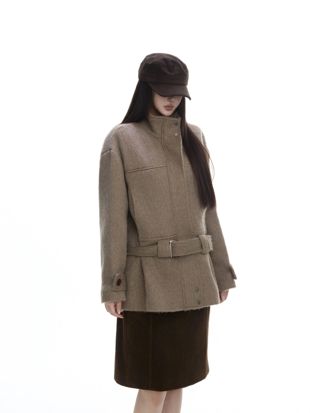 WITHMIN Loose and Thin Casual Medium and Long Woolen Coat