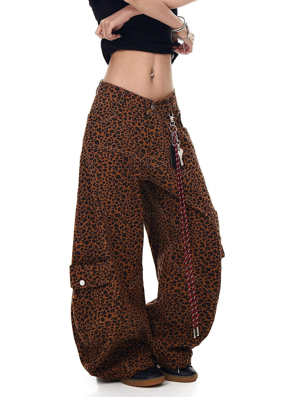 BLACKLISTS Leopard-print Embroidered Scimitar Jeans