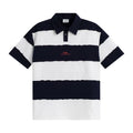 Loopsoon Vintage Contrasting Stripe Stitching Rough Edge Polo Tee