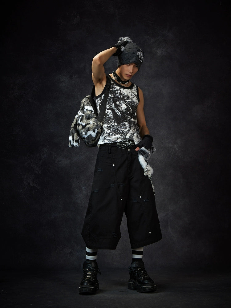 NOMANIAI Ripped Tooling Straight Cropped Pants