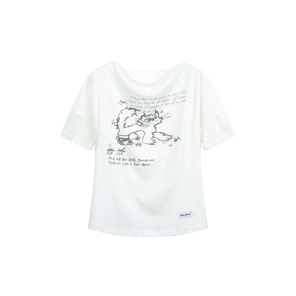 JIKOO Fried Cat Print Casual Tee