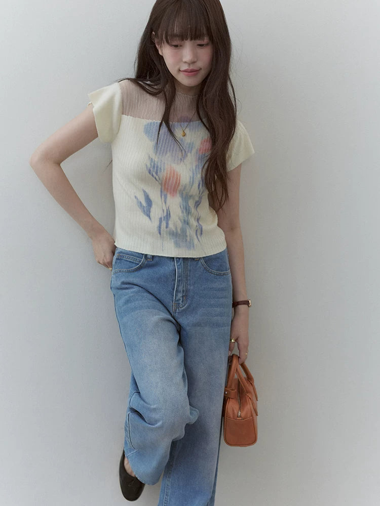 VOOE Irregular Splicing Printing Knitted Tee
