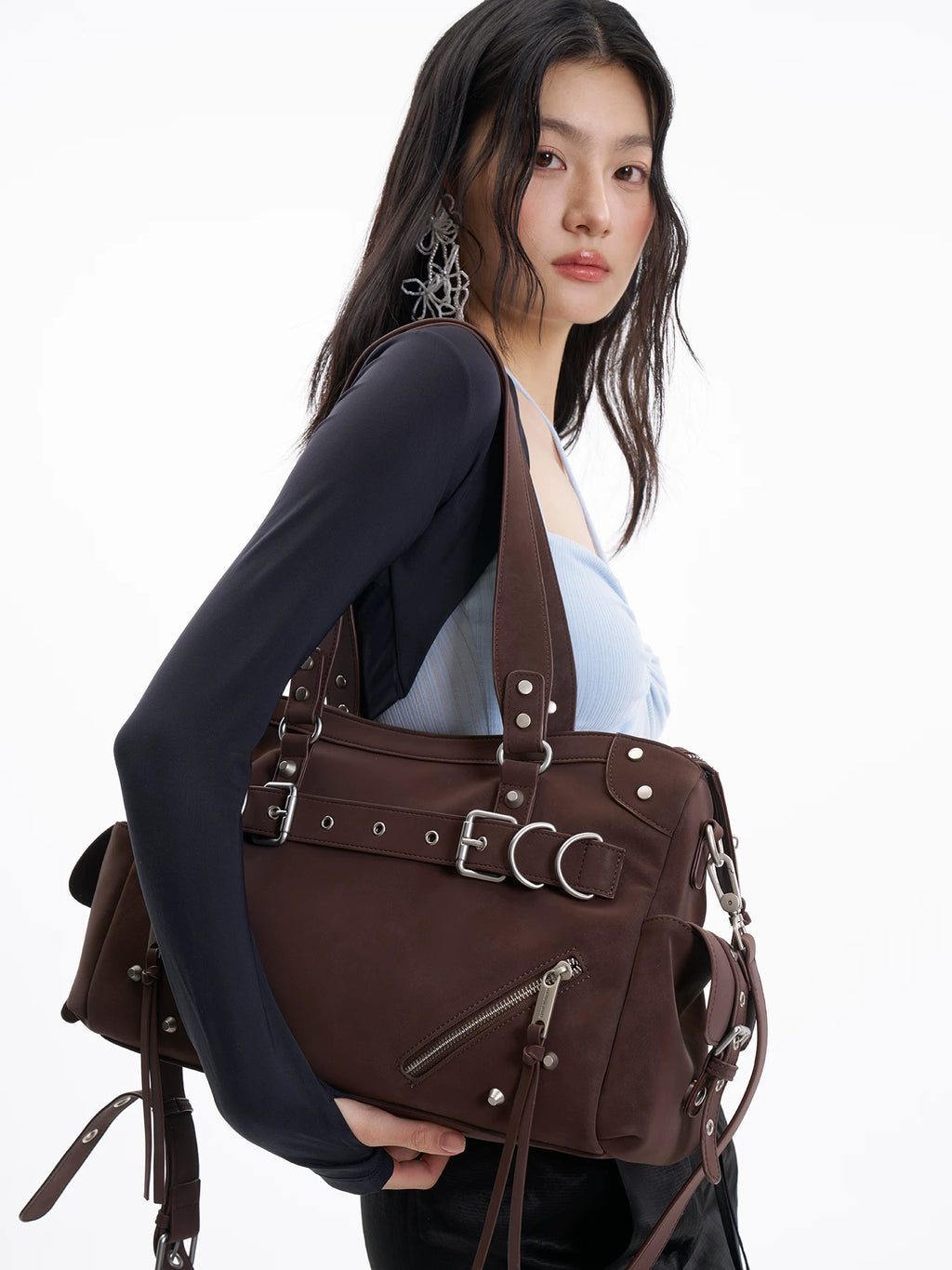 JANDRESS Rivet Large Capacity Shoulder Messenger Bag