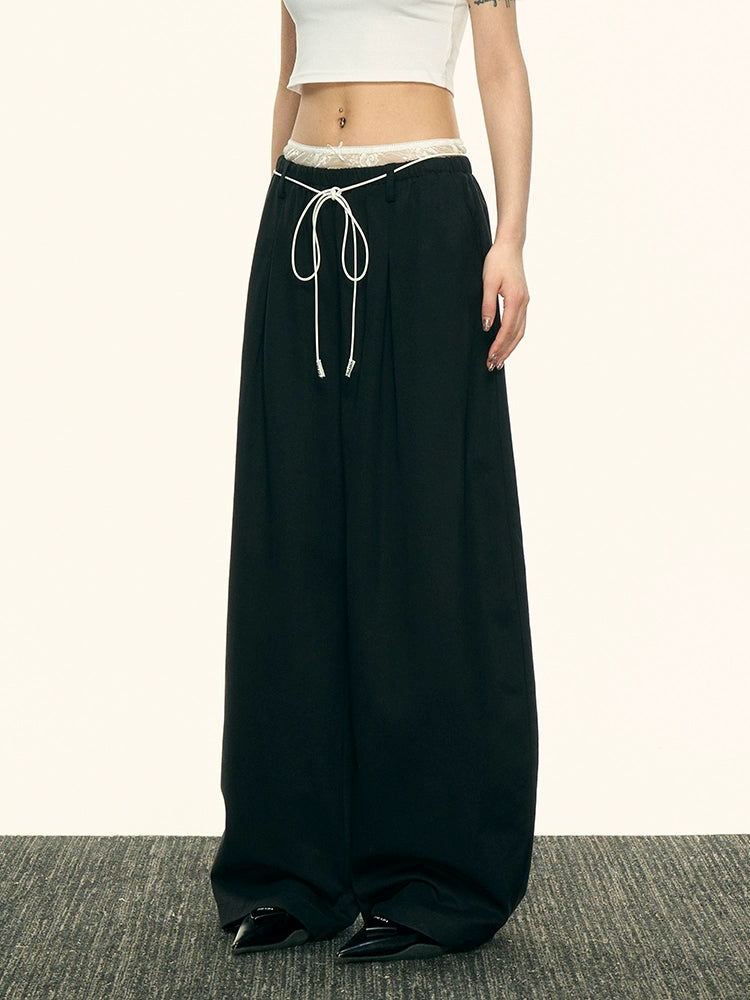 Aaisup Fake Two-piece Lace-stitched Slacks