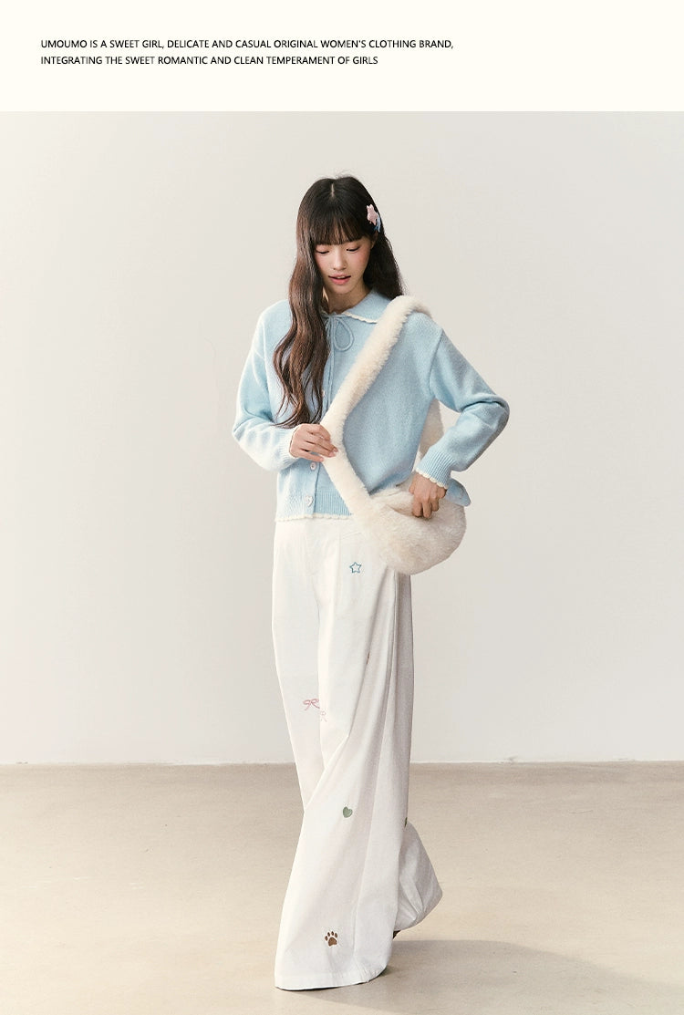 Umoumo Casual Contrasting Splicing Small Lace Lapel Sweater Cardigan